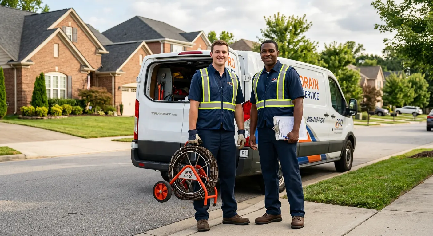 Sewer and drain service team with equipment ready for work in Blackman